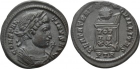 CONSTANTINE I THE GREAT (306-337). Follis. Treveri. 

Obv: CONSTANTINVS AVG. 
Laureate and mantled bust right, holding eagle-tipped sceptre.
Rev: ...