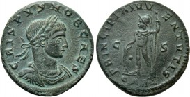 CRISPUS (Caesar, 316-326). Follis. Arelate. 

Obv: CRISPVS NOB CAES. 
Laureate, draped and cuirassed bust right.
Rev: PRINCIPIA IVVENTVTIS / C - S...