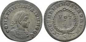 CONSTANTINE II (Caesar, 316-337). Follis. Aquileia. 

Obv: CONSTANTINVS IVN NOB C. 
Laureate and cuirassed bust right.
Rev: CAESARVM NOSTRORVM / •...