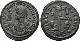 CONSTANTINE II (Caesar, 316-337). Follis. Siscia. 

Obv: CONSTANTINVS IVN NOB C. 
Laureate, draped and cuirassed bust left, holding Victory on glob...