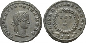 CONSTANTINE II (Caesar, 316-337). Follis. Siscia. 

Obv: CONSTANTINVS IVN NOB C. 
Laureate head right.
Rev: CAESARVM NOSTRORVM / BSIS (star). 
VO...