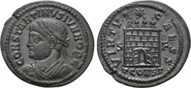 CONSTANTINE II (Caesar, 316-337). Follis. Arelate. 

Obv: CONSTANTINVS IVN NOB C. 
Laureate, draped and cuirassed bust left.
Rev: VIRTVS CAESS / S...