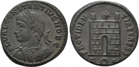 CONSTANTIUS II (Caesar, 324-337). Follis. Rome. 

Obv: FL VAL CONSTANTIVS NOB C. 
Laureate, draped and cuirassed bust left.
Rev: PROVIDENTIAE CAES...