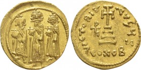HERACLIUS, HERACLIUS CONSTANTINE and HERACLONAS (610-641). GOLD Solidus. Constantinople. 

Obv: Heraclonas, Heraclius and Heraclius Constantine stan...