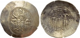 JOHN II COMNENUS (1118-1143). EL Aspron Trachy. Constantinople. 

Obv: IC - XC. 
Christ Pantokrator seated facing on throne.
Rev: John and St. Geo...