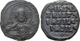 ANONYMOUS FOLLES. Class A3. Attributed to Basil II & Constantine VIII (1020-1028). Constantinople. 

Obv: + ЄMMANOVHΛ / IC - XC. 
Facing bust of Ch...