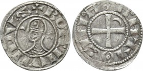 CRUSADERS. Antioch. Bohémond III (1163-1201). BI Denier. 

Obv: + BOANVNDVS. 
Helmeted head left, wearing chain mail; crescent to left, star to rig...