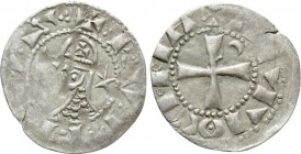 CRUSADERS. Antioch. Raymond Roupen (1216-1219). Denier. 

Obv: + RVPINVS. 
Helmeted and cuirassed bust left; crescent to left, star to right.
Rev:...