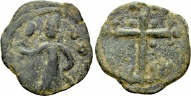 CRUSADERS. Edessa. Baldwin II (Second reign, 1108-1118). Follis. 

Obv: Baldwin standing left, wearing conical helmet and chain-armor, holding globu...