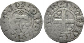 FRANCE. Louis VI (1108-1137). Denier. 

Obv: + LVDOVICVS REX I. 
Large E with annulet; below, cross and pellets.
Rev: STAIPIS CASTELLVM. 
Cross; ...