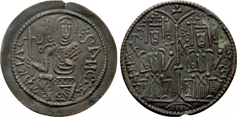 HUNGARY. Bela III (1172-1196). Rézpénz . 

Obv: The Virgin seated facing, hold...