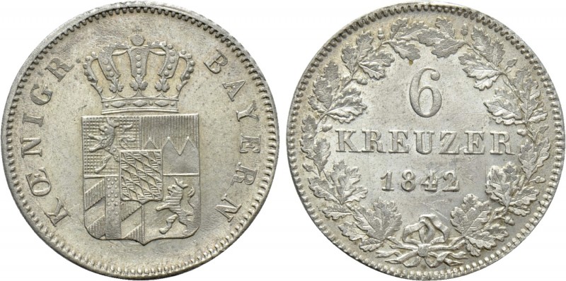 GERMANY. Bavaria. Ludwig I (1825-1848). 6 Kreuzer (1842). 

Obv: KŒNIGR BAYERN...