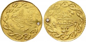 OTTOMAN EMPIRE. Mahmud II (AH 1222-1255 / AD 1808-1839). GOLD Cedid. Qustantiniya (Constantinople) mint. Dated AH 1223/28 (1835). 

Obv: Toughra sur...