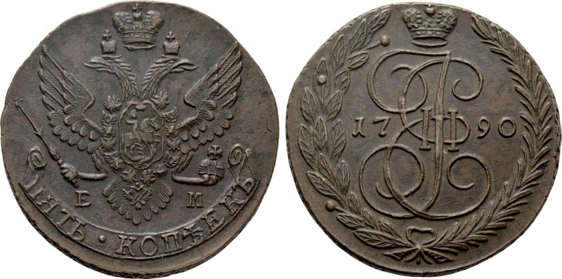 RUSSIA. Catherine II 'the Great' (1762-1796). 5 Kopecks (1790-EM). Ekaterinburg....
