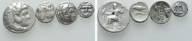 4 Greek Coins; Tetradrachm and Drachms. 

Obv: .
Rev: .

. 

Condition: See picture.

Weight: g.
 Diameter: mm.