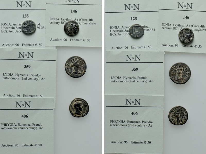 4 Greek and Roman Coins. 

Obv: .
Rev: .

. 

Condition: See picture.

...