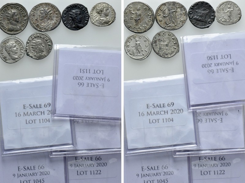 6 Roman Coins; Valerianus II, Geta etc. 

Obv: .
Rev: .

. 

Condition: S...