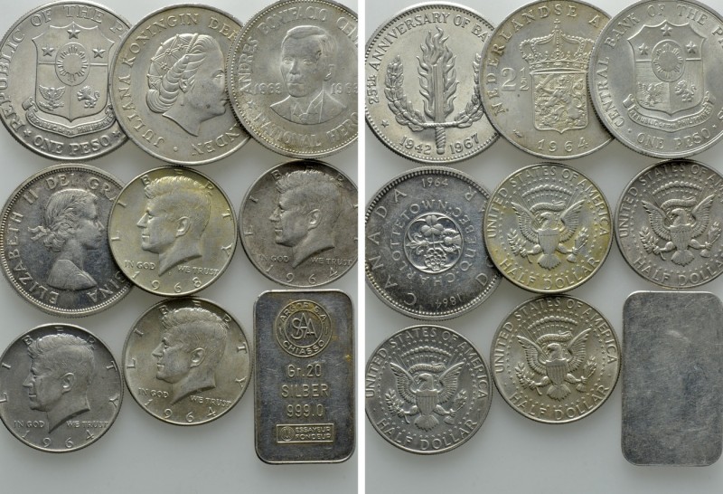 9 Silver Coins etc. 

Obv: .
Rev: .

. 

Condition: See picture.

Weigh...