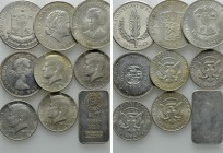 9 Silver Coins etc. 

Obv: .
Rev: .

. 

Condition: See picture.

Weight: g.
 Diameter: mm.