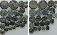 Circa 25 Greek Coins. 

Obv: .
Rev: .

. 

Condition: See picture.

Weight: g.
 Diameter: mm.