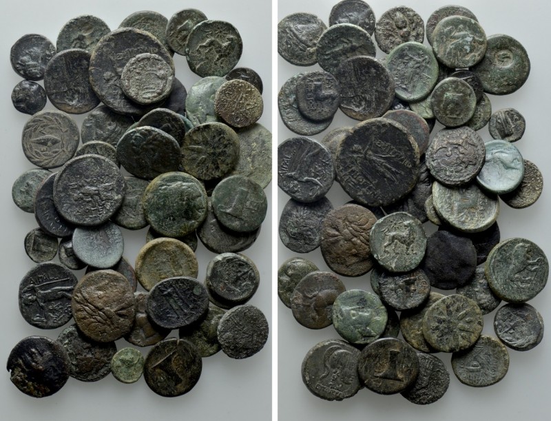 Circa 50 Greek Coins. 

Obv: .
Rev: .

. 

Condition: See picture.

Wei...