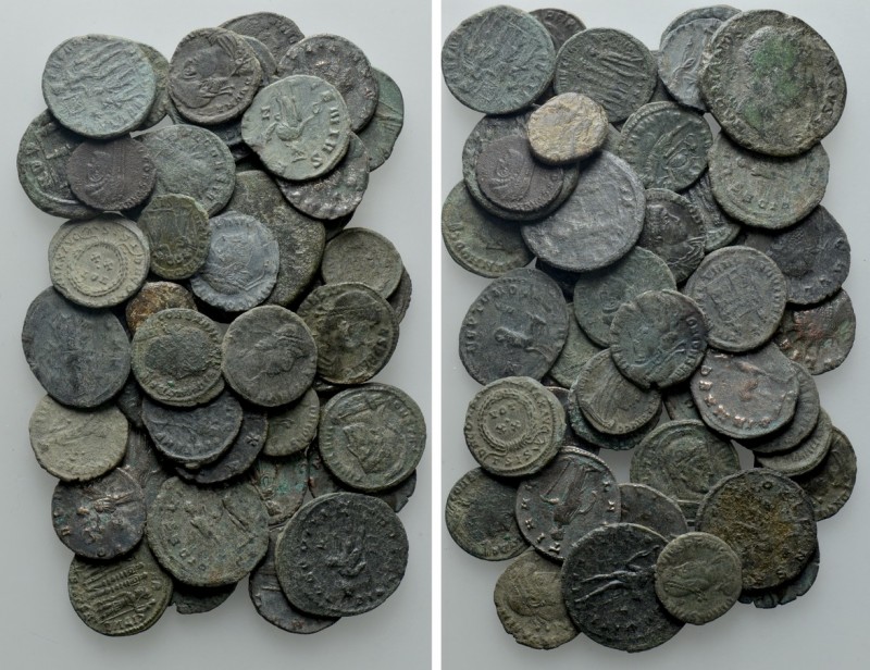 Circa 50 Roman Coins. 

Obv: .
Rev: .

. 

Condition: Very fine.

Weigh...