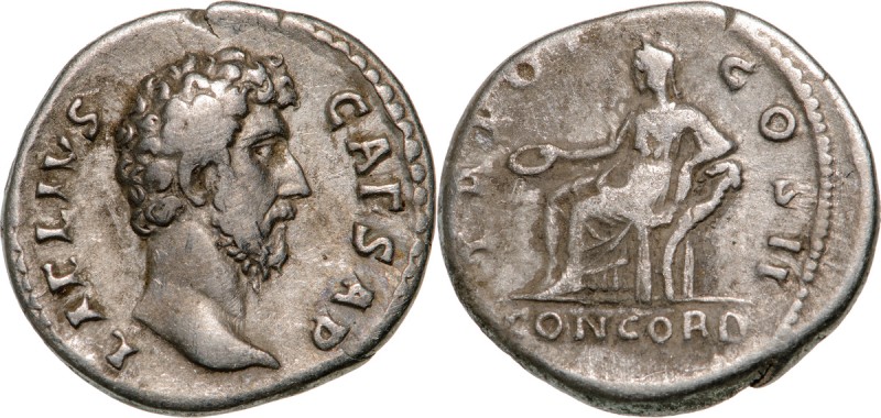 ROMAN EMPIRE
Aelius (136-138 AD), AR Denarius (3.1 g) struck 137 AD, Rome
L AE...