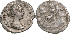 ROMAN EMPIRE
Lucilla (163-181 AD), AR Denarius ( 2.9g), Rome 
 LVCILLA AVGVSTA draped bust right / Concordia seated left, holding patera and cornuco...