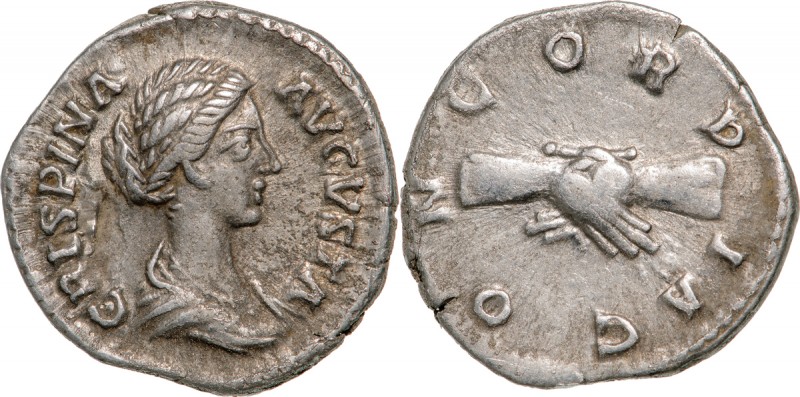 ROMAN EMPIRE
Crispina (178-192AD), AR Denarius (2,3g), Rome
CONCORDIA clasped ...