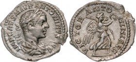 ROMAN EMPIRE
Elagabalus (218-222AD), AR Denarius (2,4g) struck 218AD, Rome
IMP CAES M AVR ANTONINVS AVG Laureate, draped and cuirassed bust right/ V...