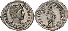 ROMAN EMPIRE
Julia Mamaea (222-235AD), AR Denarius (3,1g), Rome 
IVLIA MAMAEA AVG draped bust right / FELICITAS PVBLICA Felicitas standing left on c...