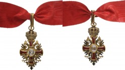 AUSTRIA
ORDER OF FRANZ JOSEPH
Commander's Cross, 3rd Class, instituted in 1849. Neck Badge, 69x37 mm., GOLD, both sides enameled, opening center, un...