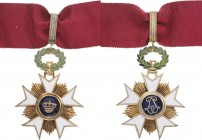 BELGIUM
ORDER OF THE CROWN
Commander`s Cross, 3rd Class, instituted in 1897. Neck Badge, 76x56 mm, gilt Silver, both sides enameled, both central me...