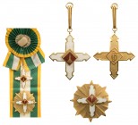 BRAZIL
Order of State Merit
Grand Cross Set. Sash Badge, 66x56 mm, gilt Bronze, one side enameled, original suspension ring, loop and long complete ...