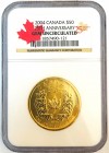 CANADA
Elizabeth II (1952 - ), 50 Dollars 2004 "25th Maple Leaf Anniversary" 
GOLD, 1 Ounce Pure Gold. NGC Gem UNC
Estimate: 1200 - 2400