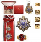 EGYPT
Order of Merit, EAR issue
Grand Cross Set, by Mohammed Ali Hahmed Rashid, Model with Eagle on Top, instituted in 1953. Sash Badge, 78x61 mm, g...