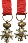 FRANCE
ORDER OF THE LEGION OF HONOR
Officer`s Cross Miniature, 2nd Empire (1852-1870). Breast Badge, GOLD, 18x10 mm, enameled, central medallions GO...