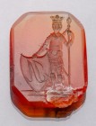 FRANCE
Intaglio on amber acting seal
Octagonal format 25 x 17mm, pattern of a king in arms holding an encrypted shield "CA". Residual glue points to...