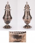 GREAT BRITAIN
Large silver sugar caster
Large silver sugar caster, baluster model on base pedestal. Height 21 cm, weight 171 g. Knight's coat of arm...