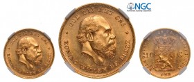 NETHERLANDS
William III (1849-1880), 10 Gulden 1875, Gold
Schulman 549, KM 105. NGC MS64
Estimate: 325 - 650
