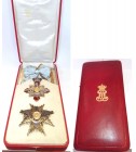 ROMANIA
ORDER OF CAROL I (1906) 
Grand Cross Set, intituted in 1906. Sash Badge, 105x77 mm, gilt Silver, trefoiled, red enameled, GOLD edge and 9 ra...