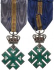 ROMANIA
ORDER OF FERDINAND
Knight`s Cross. Breast Badge, 50x31 mm., Silver, emerald green enamelled, the inside of crown red enamelled, with origina...