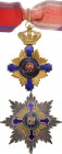 ROMANIA
ORDER OF THE STAR OF ROMANIA, 1864
Grand Officer's Set, 1st Model (1877), for Civil. Neck Badge, 95x64 mm, gilt Silver, both sides enameled,...