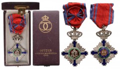 ROMANIA
ORDER OF THE STAR OF ROMANIA, 1864
Officer 's Cross, 1st Model, for Civil. Breast Badge, 67x43 mm, Silver, both sides red enameled, obverse ...
