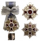 ROMANIA
ORDER OF THE CROWN OF ROMANIA, 1881
Grand Cross Set for Ladies, 1st Type, Civil. Sash Badge, 78 mm, Silver gilt, enameled, original suspensi...