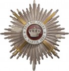 ROMANIA
ORDER OF THE CROWN OF ROMANIA, 1881
Grand Officer's Star 1st Type, Military. Breast Star, 81 mm, Silver, enameled with pin on reverse and tw...