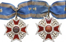 ROMANIA
ORDER OF THE CROWN OF ROMANIA, 1881
Commanders Cross, 1st Model, Civil. Neck Badge, 67 mm, Silver, hallmarked "JRF ARG", both sides red enam...