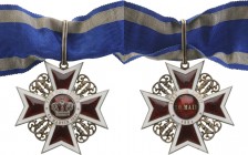 ROMANIA
ORDER OF THE CROWN OF ROMANIA, 1881
Commander 's Cross, 1st Model, Civil. Neck Badge, 67 mm, Silver, both sides red enameled (damages), orig...