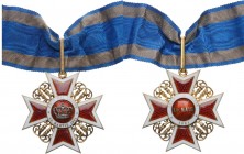 ROMANIA
ORDER OF THE CROWN OF ROMANIA, 1881
Commander 's Cross, 1st Model, Civil. Neck Badge, 60 mm, gilt Silver, both sides red enameled, original ...