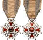 ROMANIA
ORDER OF THE CROWN OF ROMANIA, 1881
Knight 's Cross, 1st Model, Civil. Breast Badge, 36 mm, Silver, both sides enameled, original ring and p...